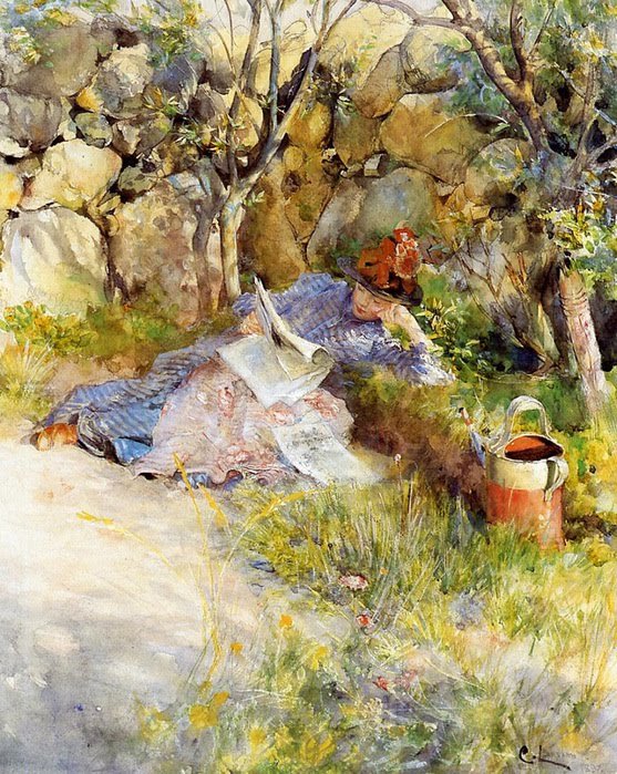 A Lady Reading a Newspaper by Carl Larsson