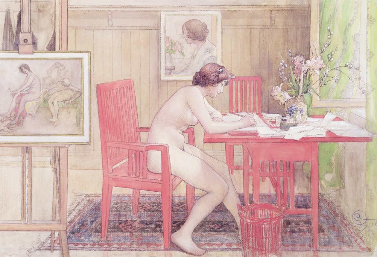 Model Writing Postcards by Carl Larsson
