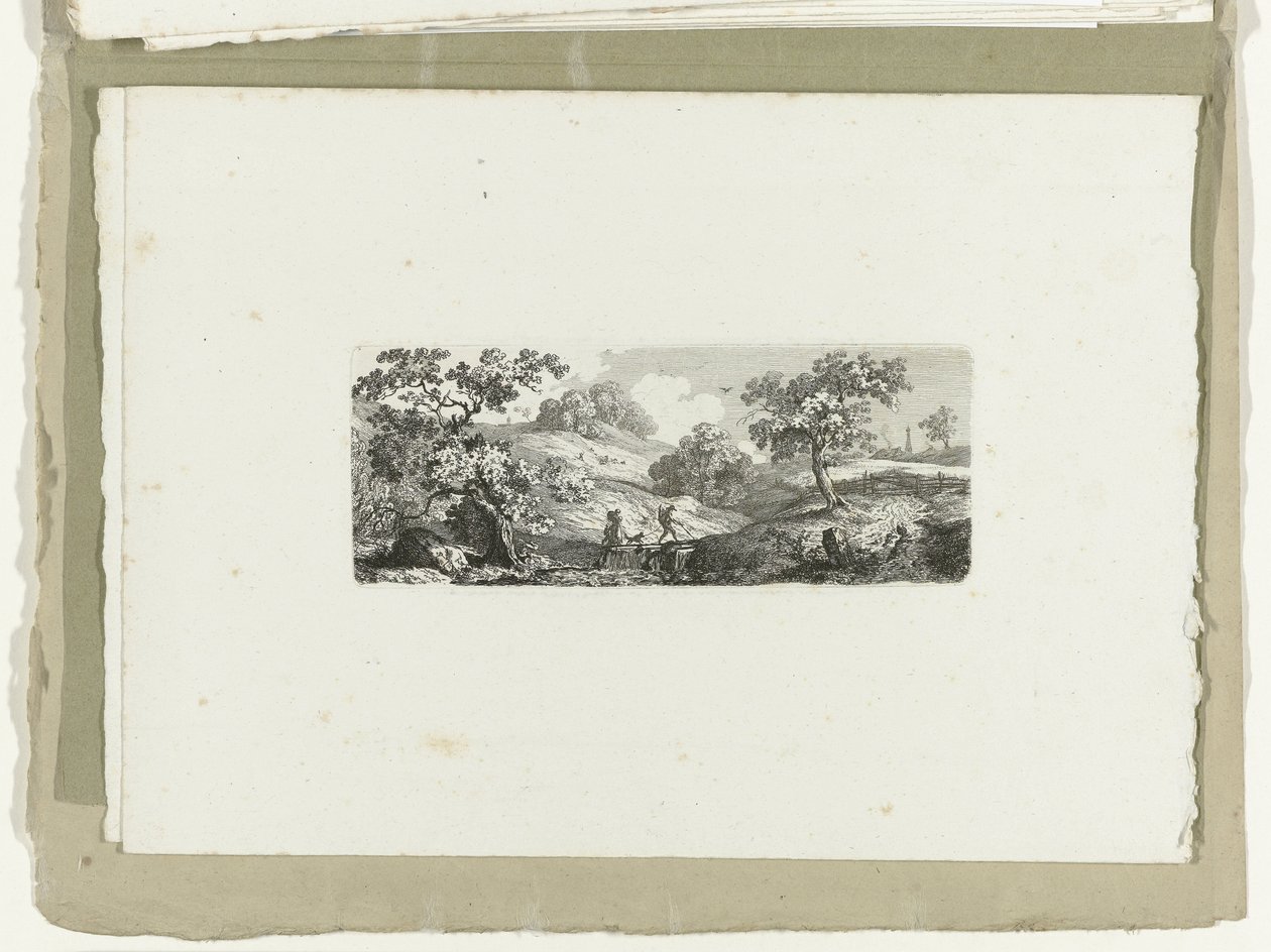 Travelers by a Stream in a Hilly Landscape, Sixteen Landscapes (series title) by Carl August Lebschee