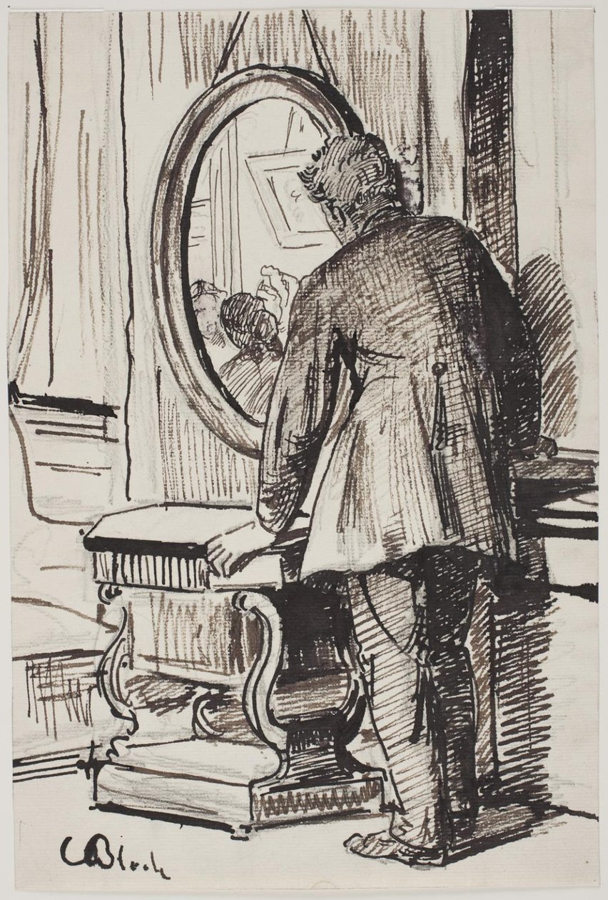 A Young Man Observes Three Women in a Mirror by Carl Bloch