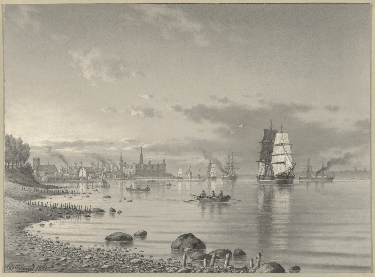 Shipping on the Oresund with Helsingor and Kronborg Castle in the Distance by Carl Emil Baagoe