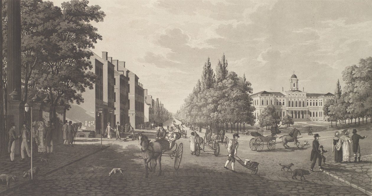 Broadway and City Hall in New York, 1824 by Carl Fredrik Akrell