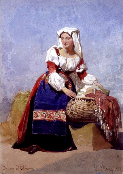 Woman from Albano, Portrait of an Italian Country Girl, Seated with a Basket of Washing by Carl Haag