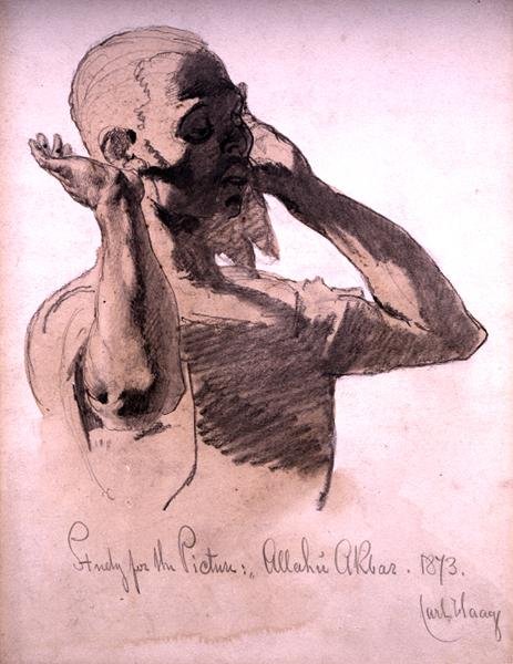 Figure Praying, a study for the picture, Allaha Akbar, 1873 by Carl Haag