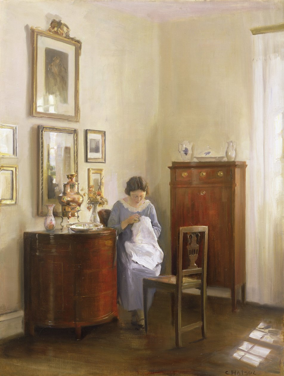Interior with Lady Sewing by Carl Holsoe