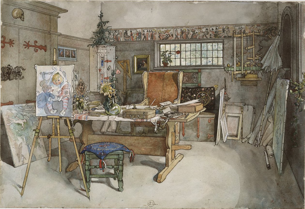 The Studio. From A Home (26 watercolours) by Carl Larsson