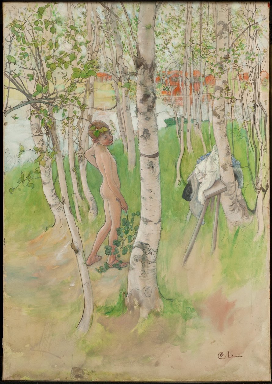 Ulf, Nude Boy among Birches by Carl Larsson