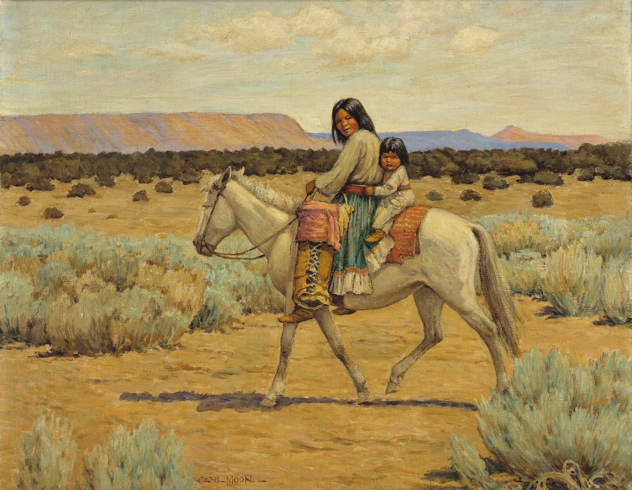 Apache Mother and Children on Horseback by Carl Moon