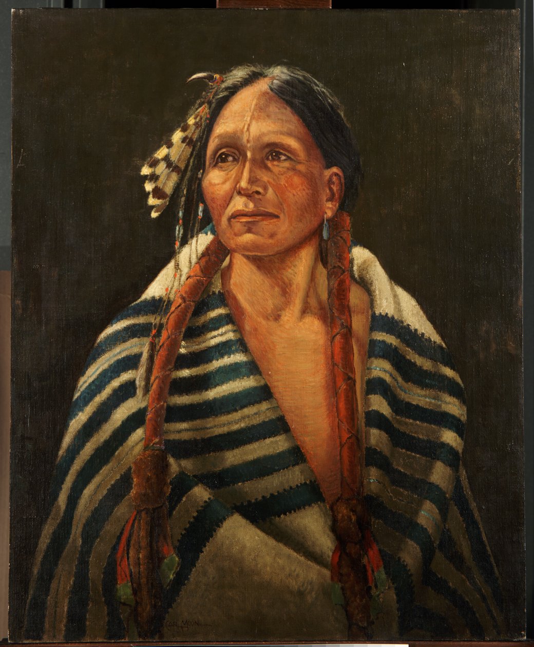 Indian with striped blanket by Carl Moon