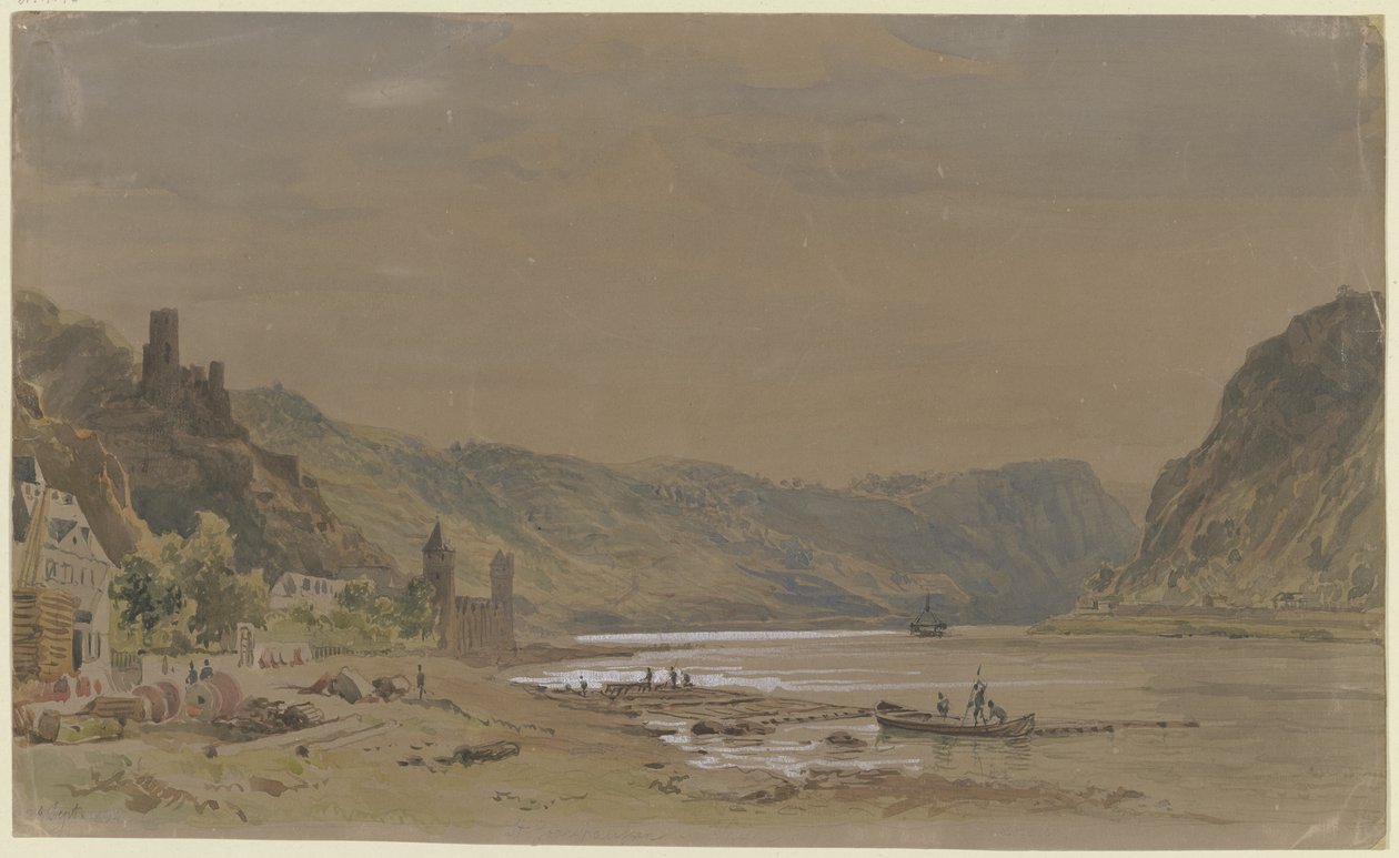 View of Sankt Goarshausen with Maus Castle, in the Background the Loreley Rock by Carl Morgenstern