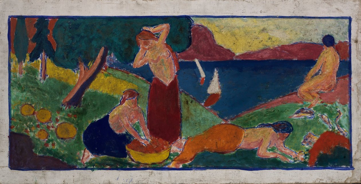 Women in Landscape with Blue Border by Carl Newman