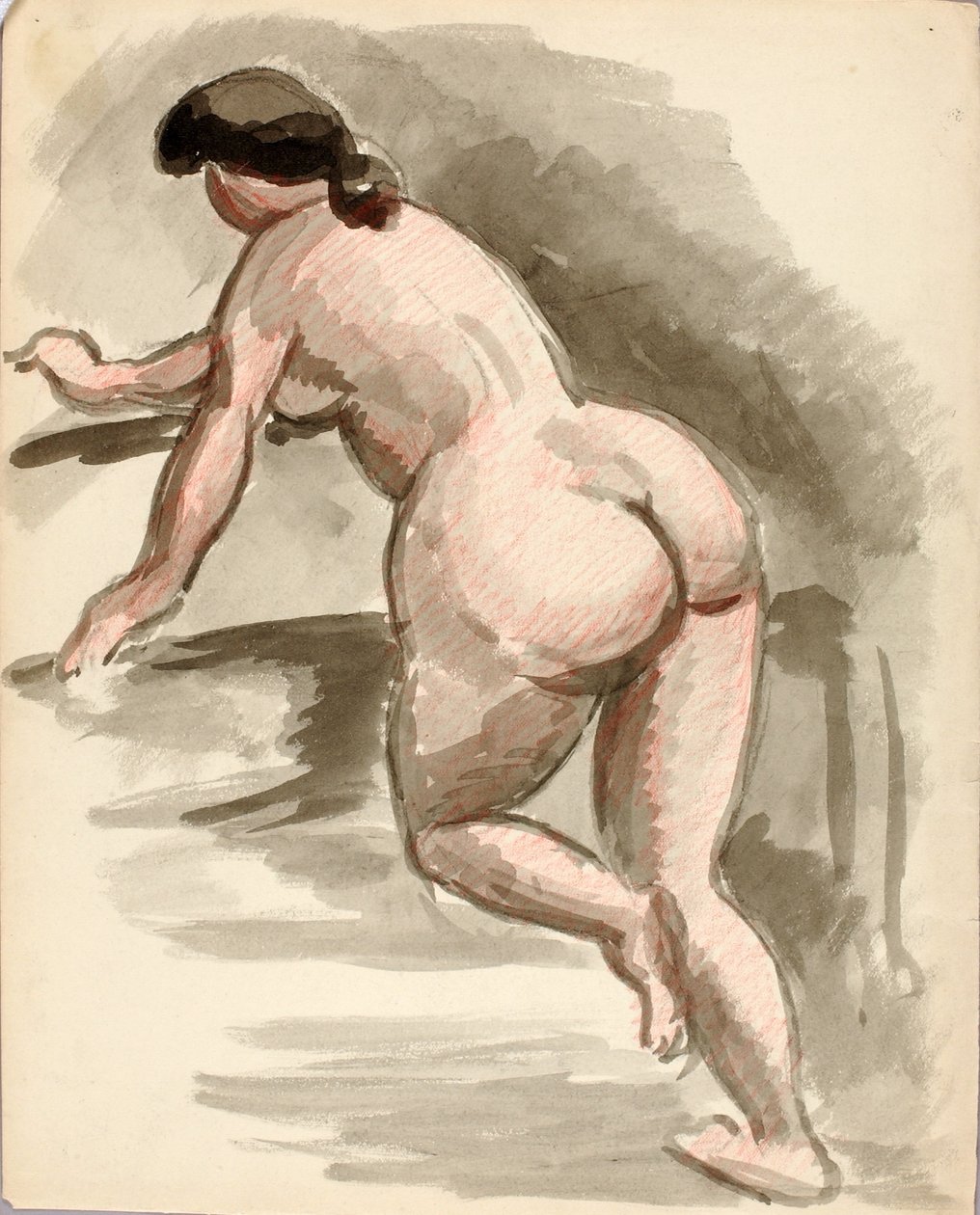 Female Nude Leaning on Left Knee by Carl Newman