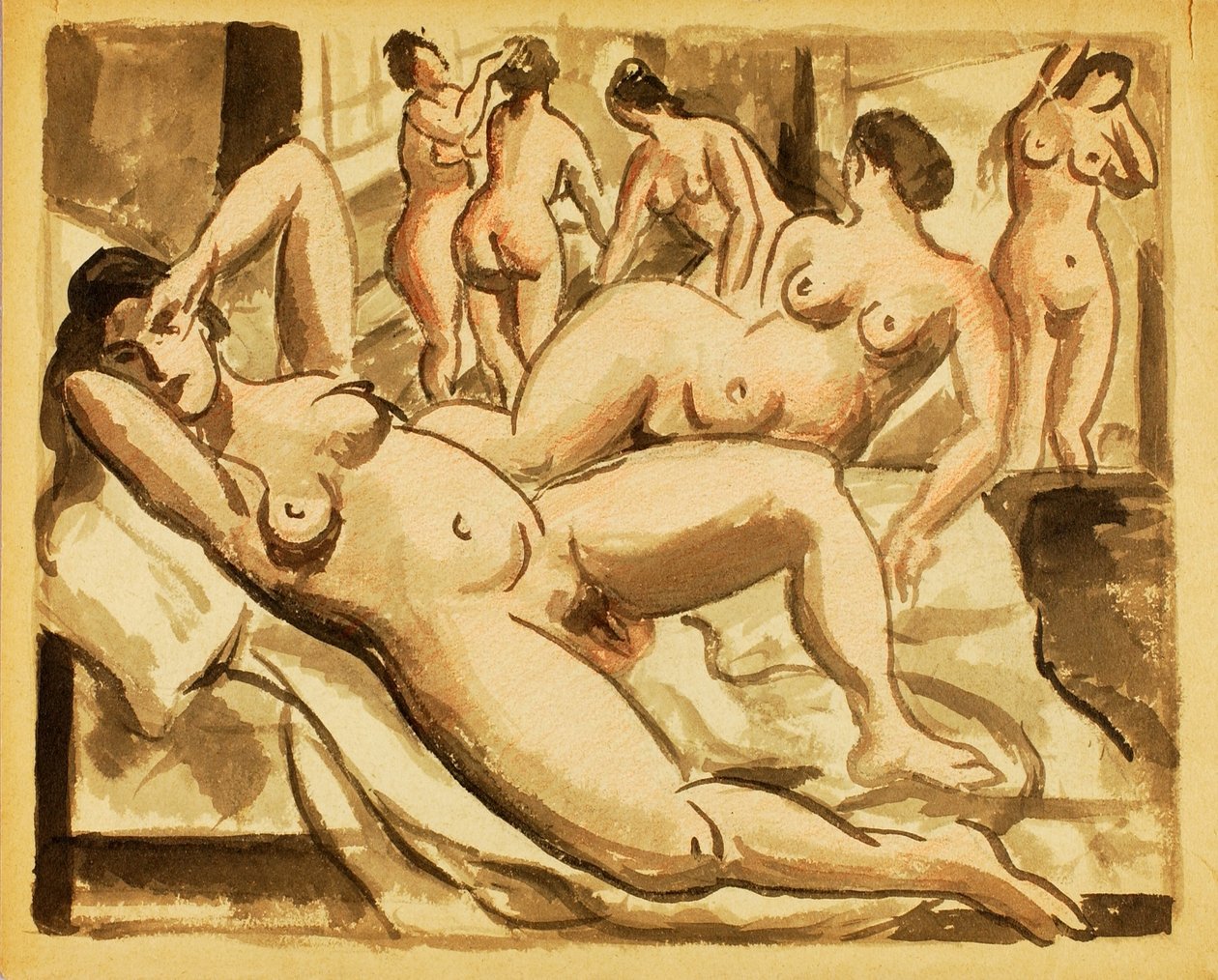 Group of Six Female Nudes by Carl Newman
