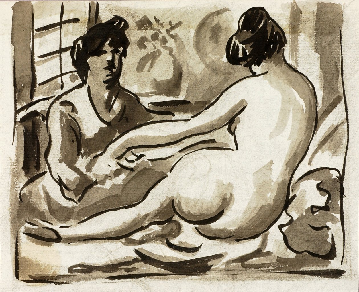 Reclining Female Nude with Attendant by Carl Newman