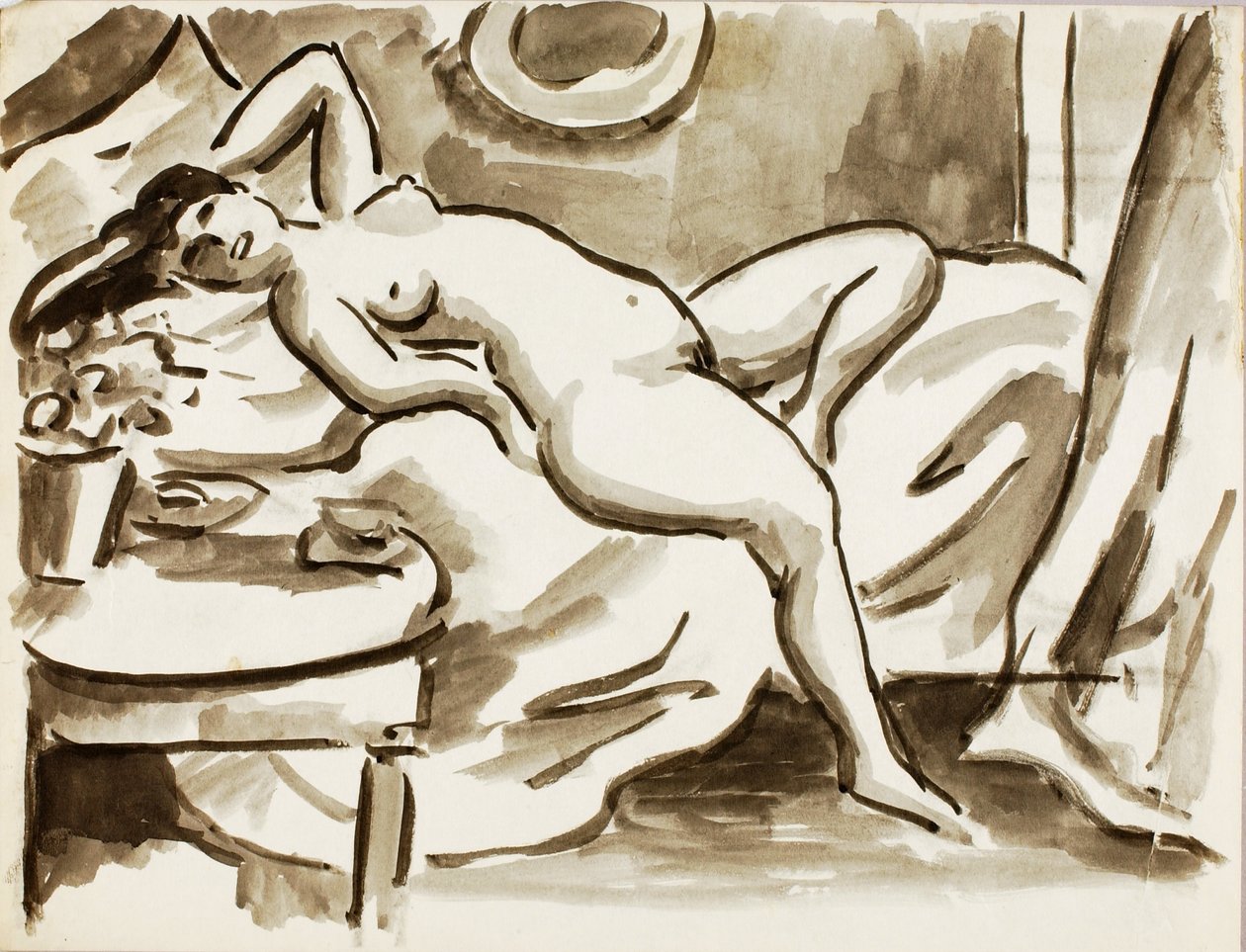 Reclining Female Nude with Table by Carl Newman