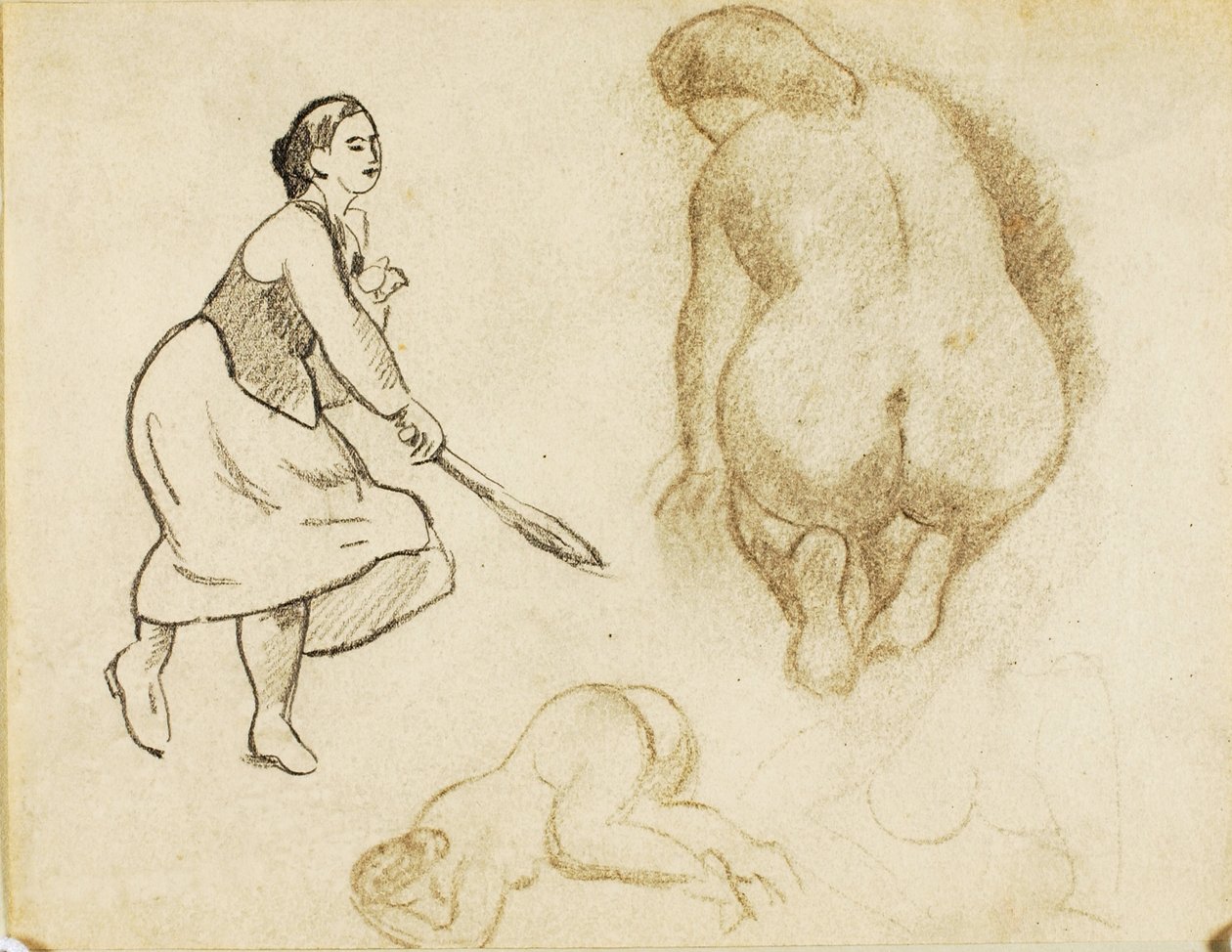 Woman with Tennis Racket and Two Figure Studies by Carl Newman