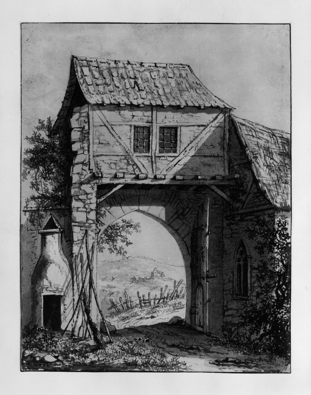 Gatehouse with View of a Landscape with Ruin by Carl Philipp Fohr