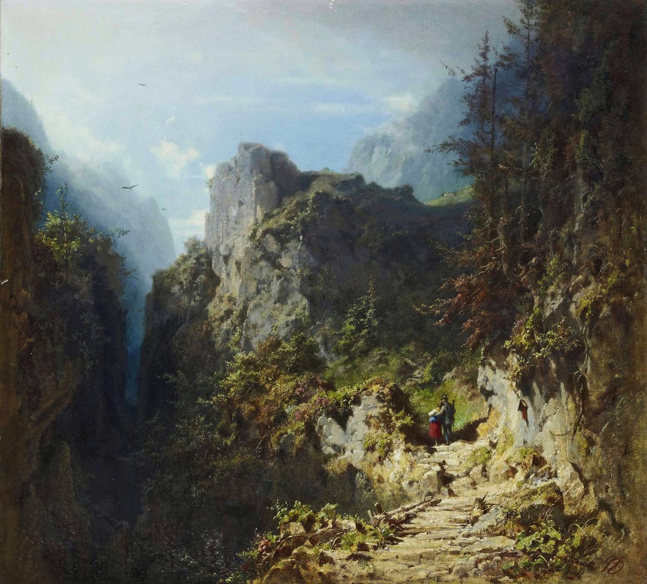 Mountain Landscape with Lovers by Carl Spitzweg