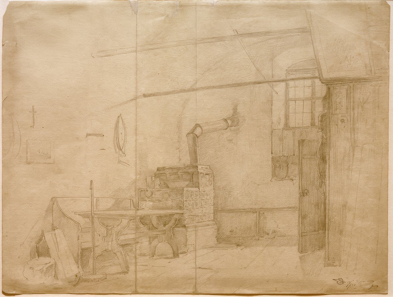 Tiled Stove in Farmhouse Room by Carl Spitzweg