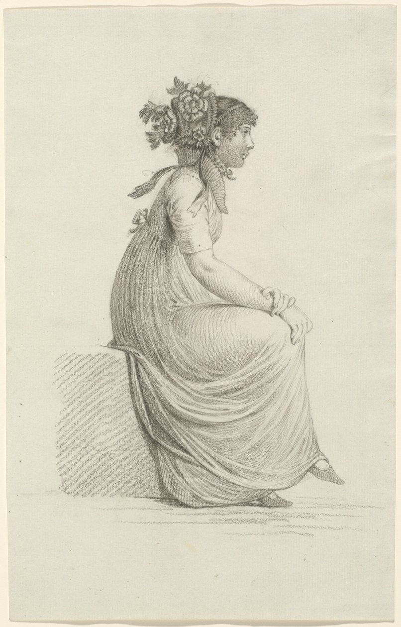 A Seated Young Woman Wearing a Fashionable Hat by Carl Wilhelm Kolbe