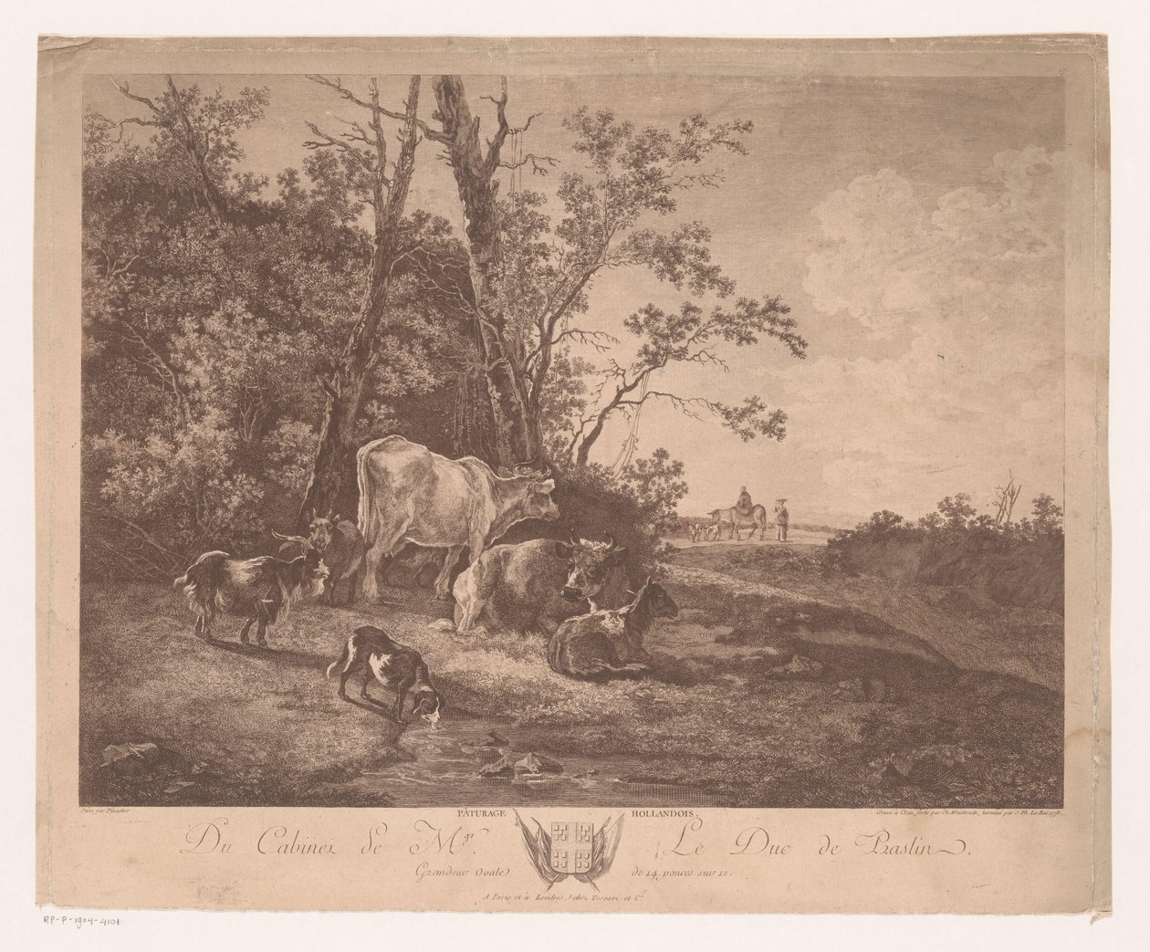Landscape with Cattle (title on object: Pâturage Hollandois) by Carl Wilhelm Weisbrod