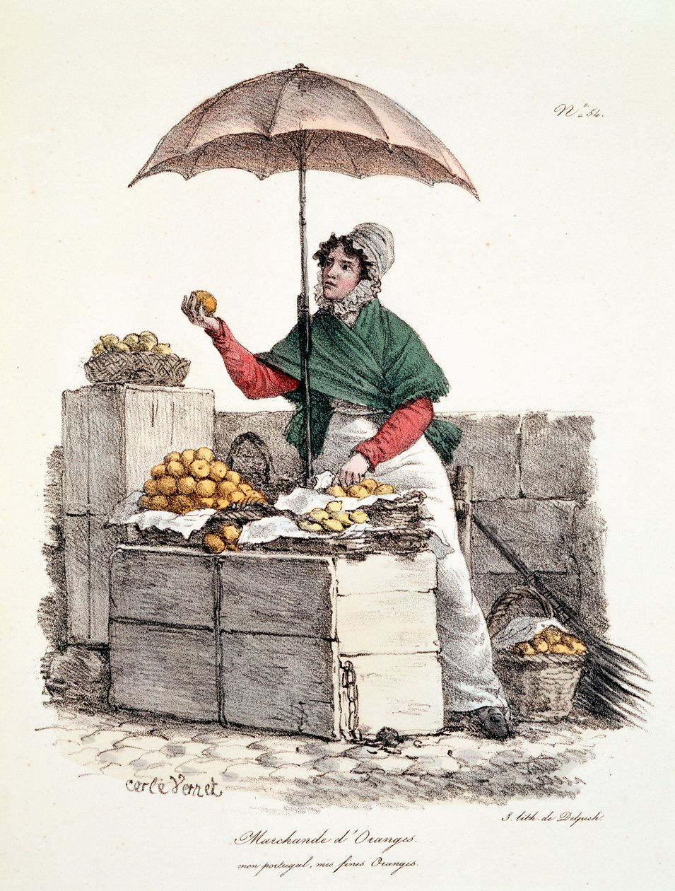 Orange Seller, print made by Delpech by Carle Vernet