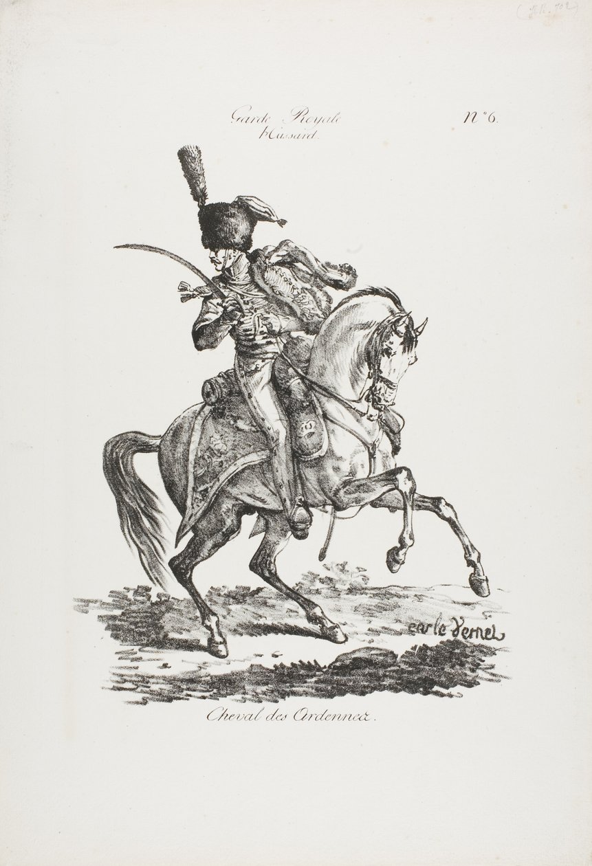 Royal Guard, Mounted Hussar and Horse No. 6 by Carle Vernet