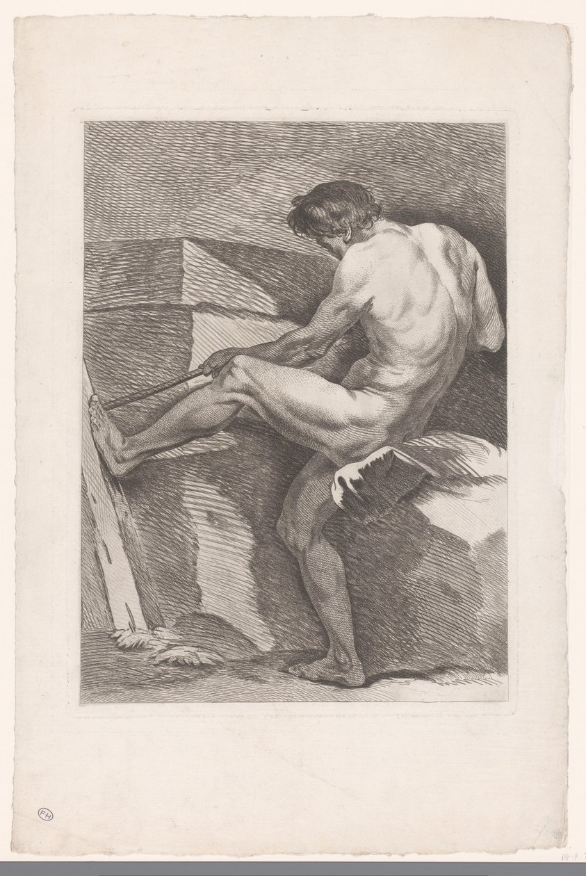 Academic Study of a Male Nude Pulling a Rope (Six Academic Studies) by Carle van Loo