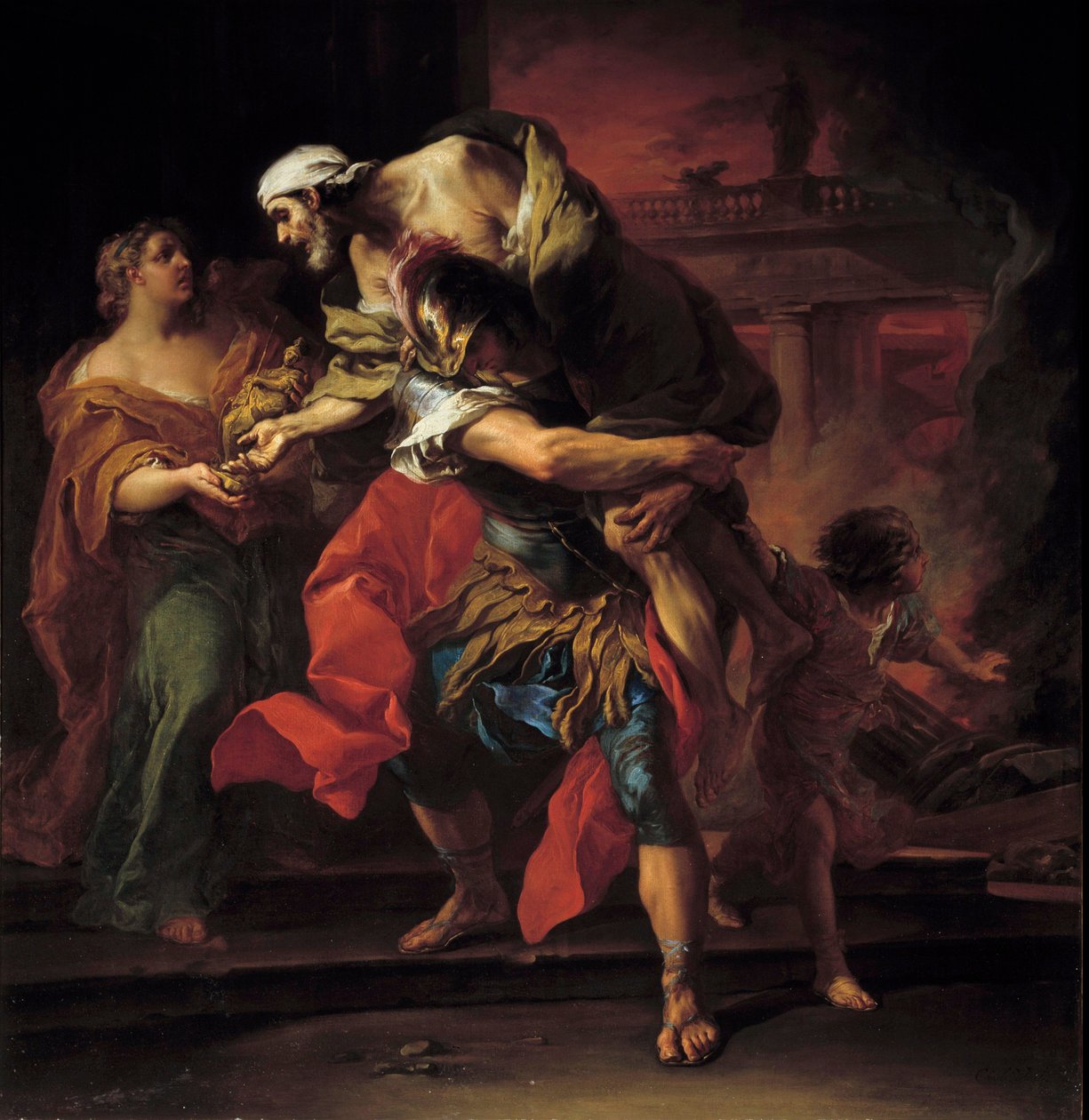 Troy War: Aeneas carrying Anchises by Carle van Loo