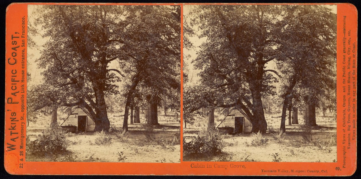 Cabin in Camp Grove, Yosemite Valley, Mariposa County, California by Carleton E. Watkins