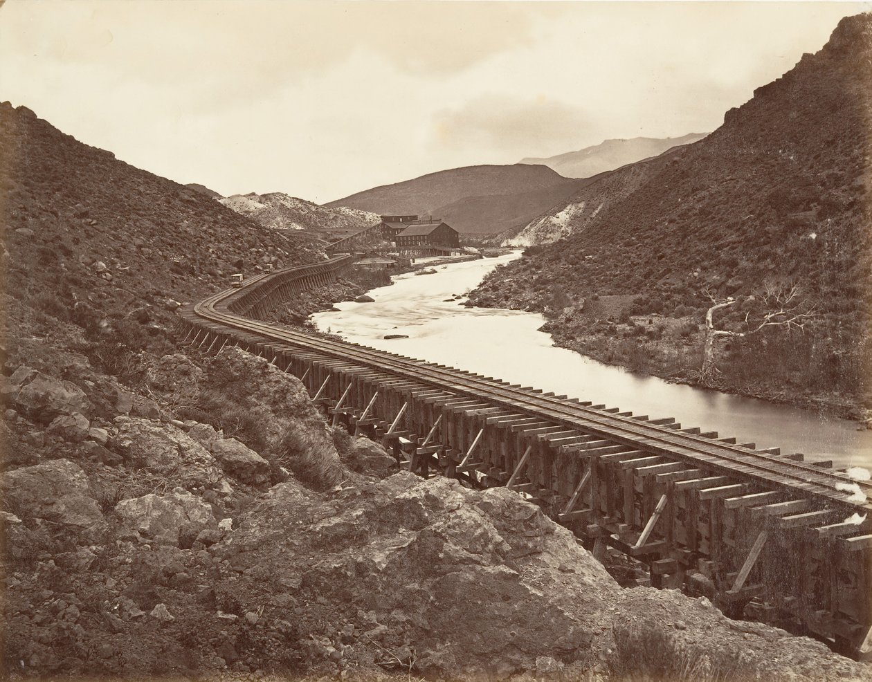 Eureka Quartz Mill and Flume, Nevada by Carleton Emmons Watkins