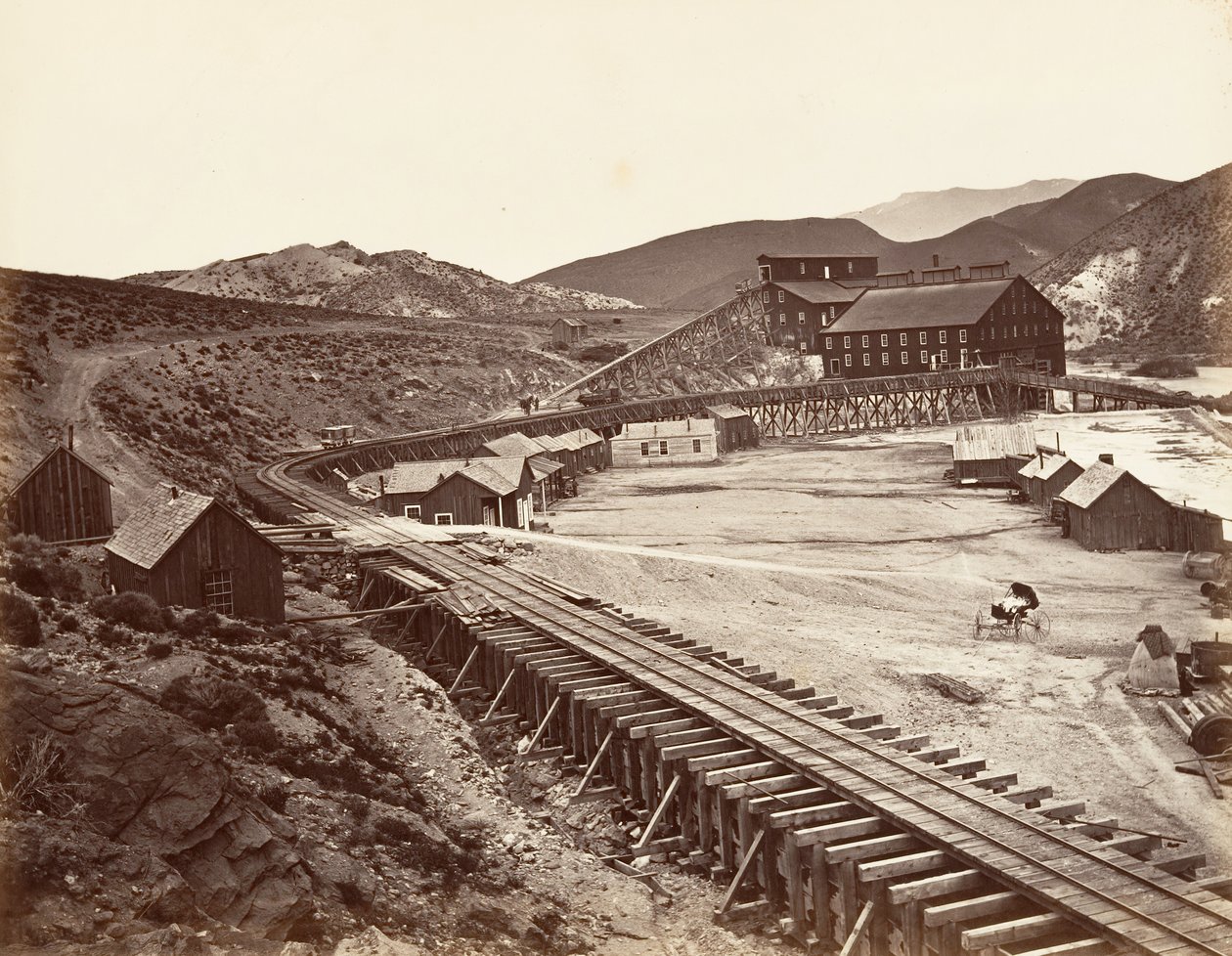 Eureka Quartz Mill and Flume, Nevada by Carleton Emmons Watkins