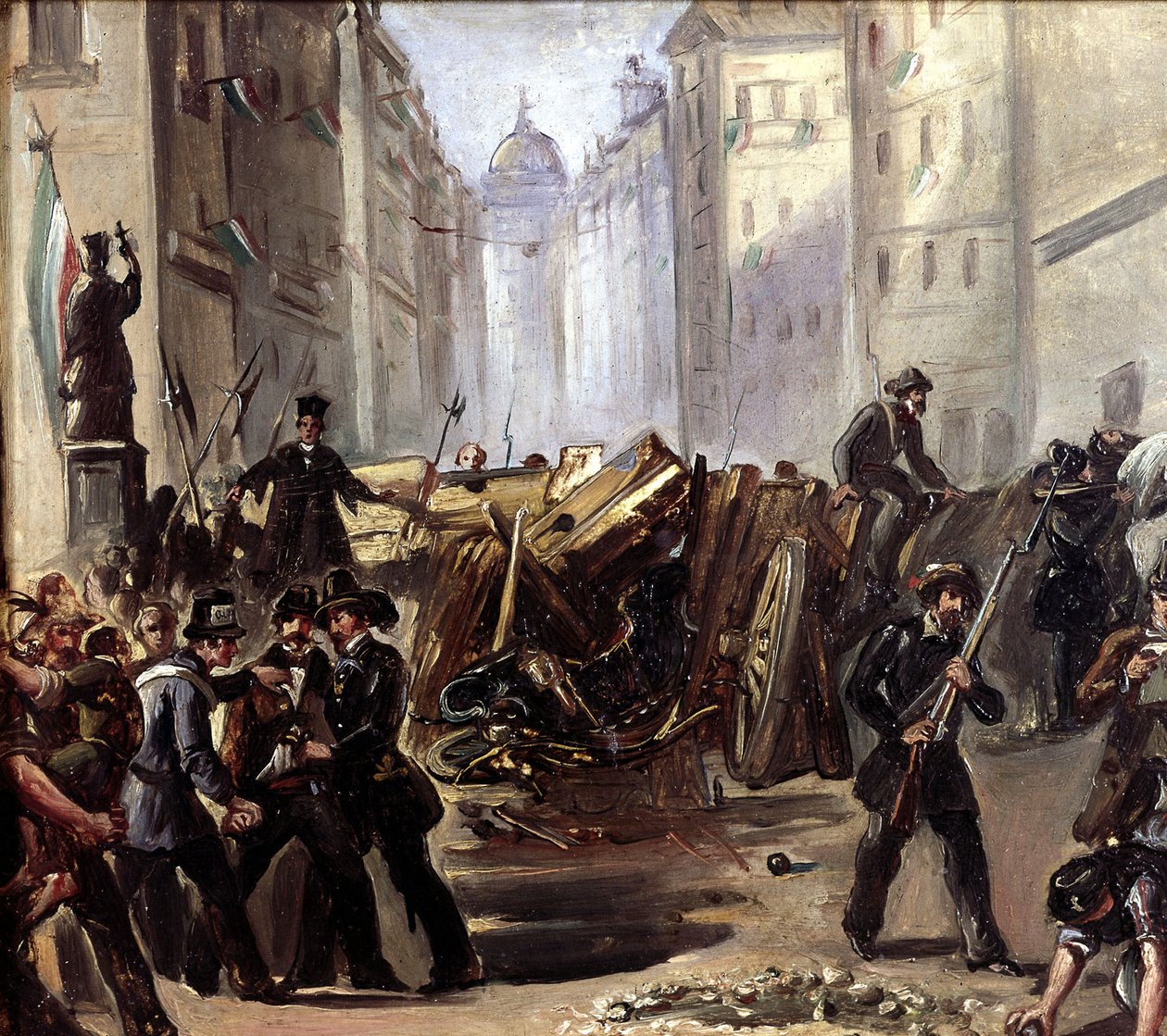 Street Battle and Barricade in Rome at the Time of Risorgimento, 1870 by Carlo Ademollo