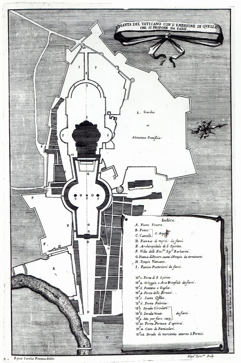 Ground plan of the Vatican, Rome, engraved by Alessandro Specchi by Carlo Fontana