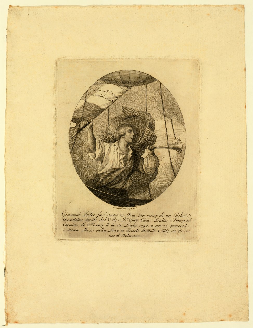 Giovanni Battista Luder, Standing in a Balloon Basket During an Ascent Over Florence, 1795-1850 by Carlo Lasinio