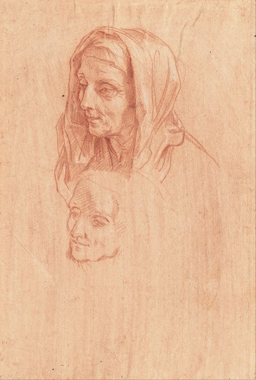 Two Studies for the Head of an Old Woman by Carlo Maratta or Maratti