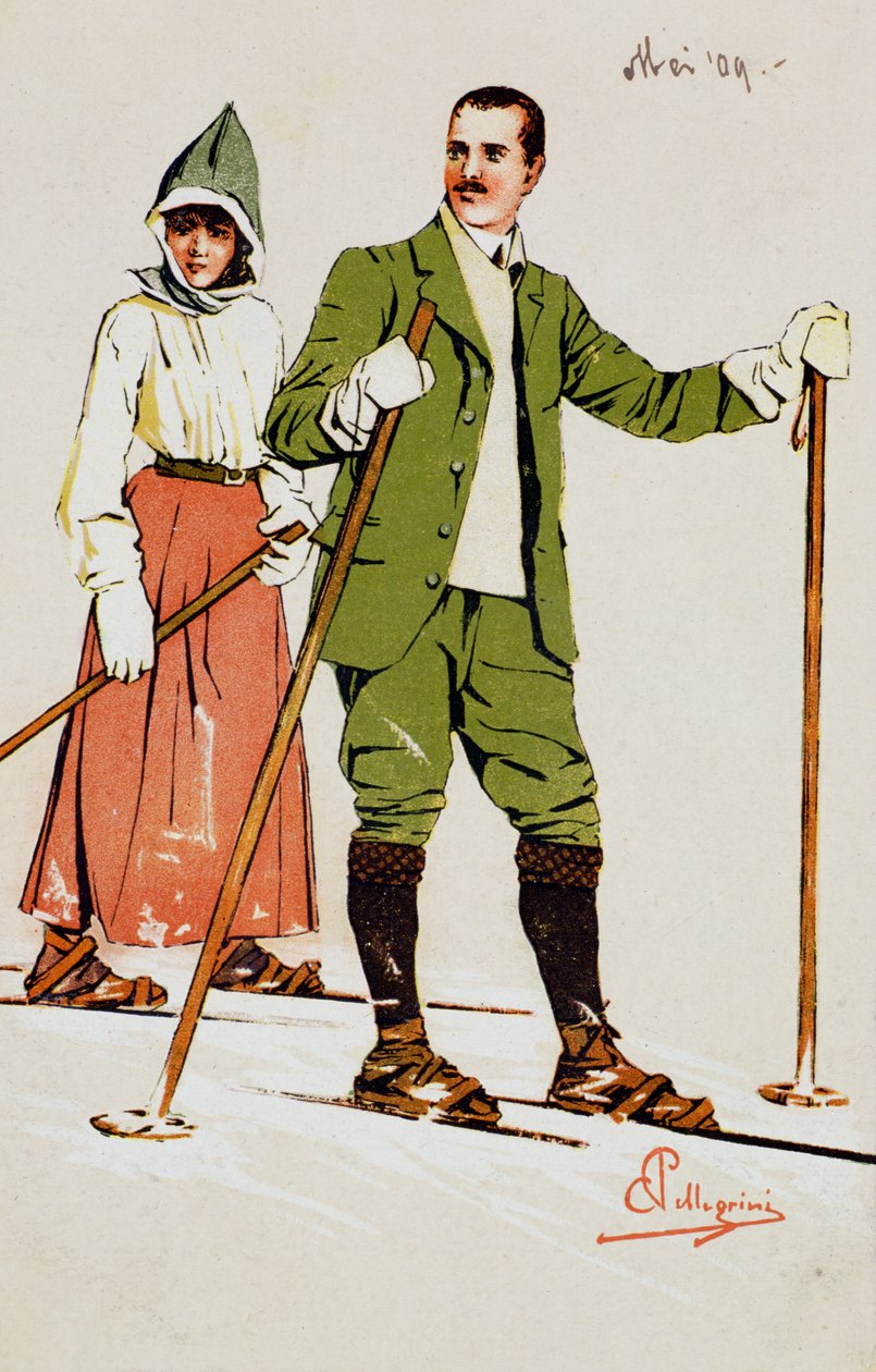 Two Skiers, 1909 by Carlo Pellegrini