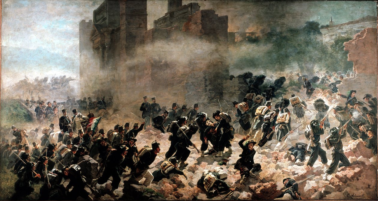 La breche de la Porta Pia, Rome. Painting by Carlo Ademollo by Carlo Ademollo
