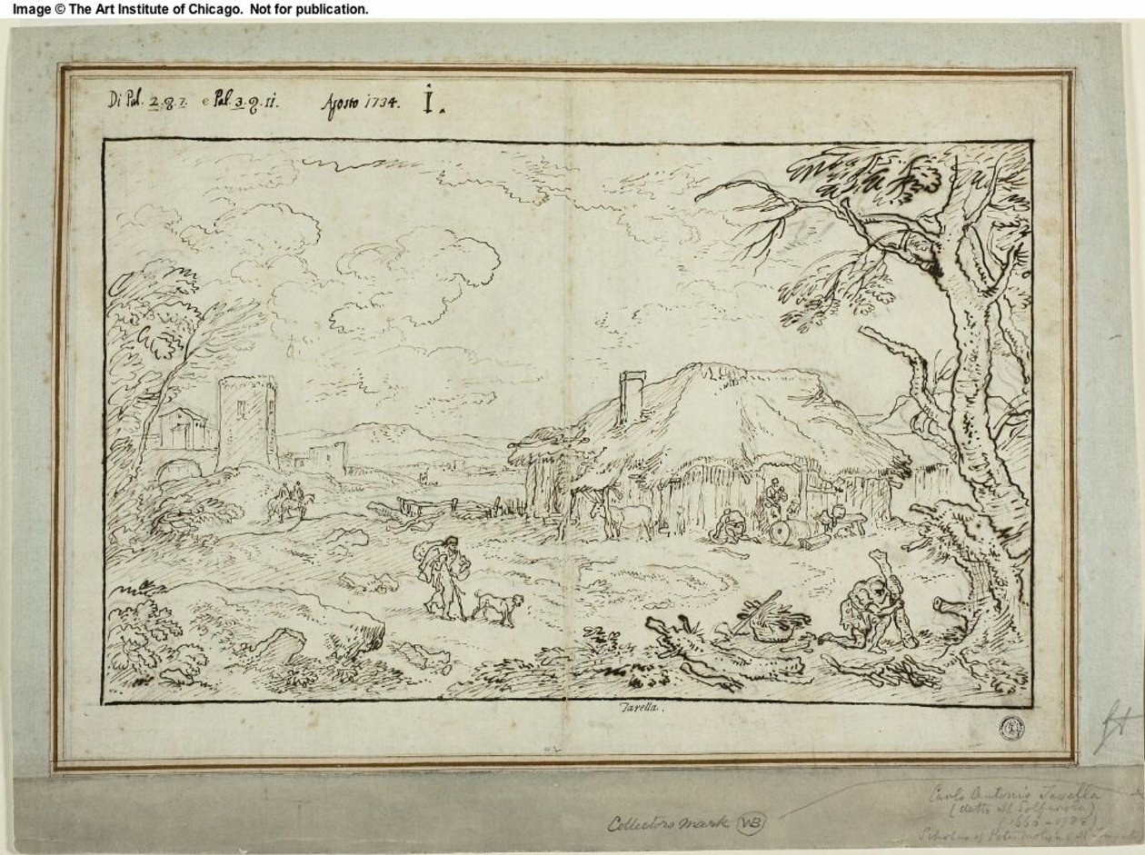 Rural Crossroads, with Farm Buildings in Foreground by Carlo Antonio Tavella