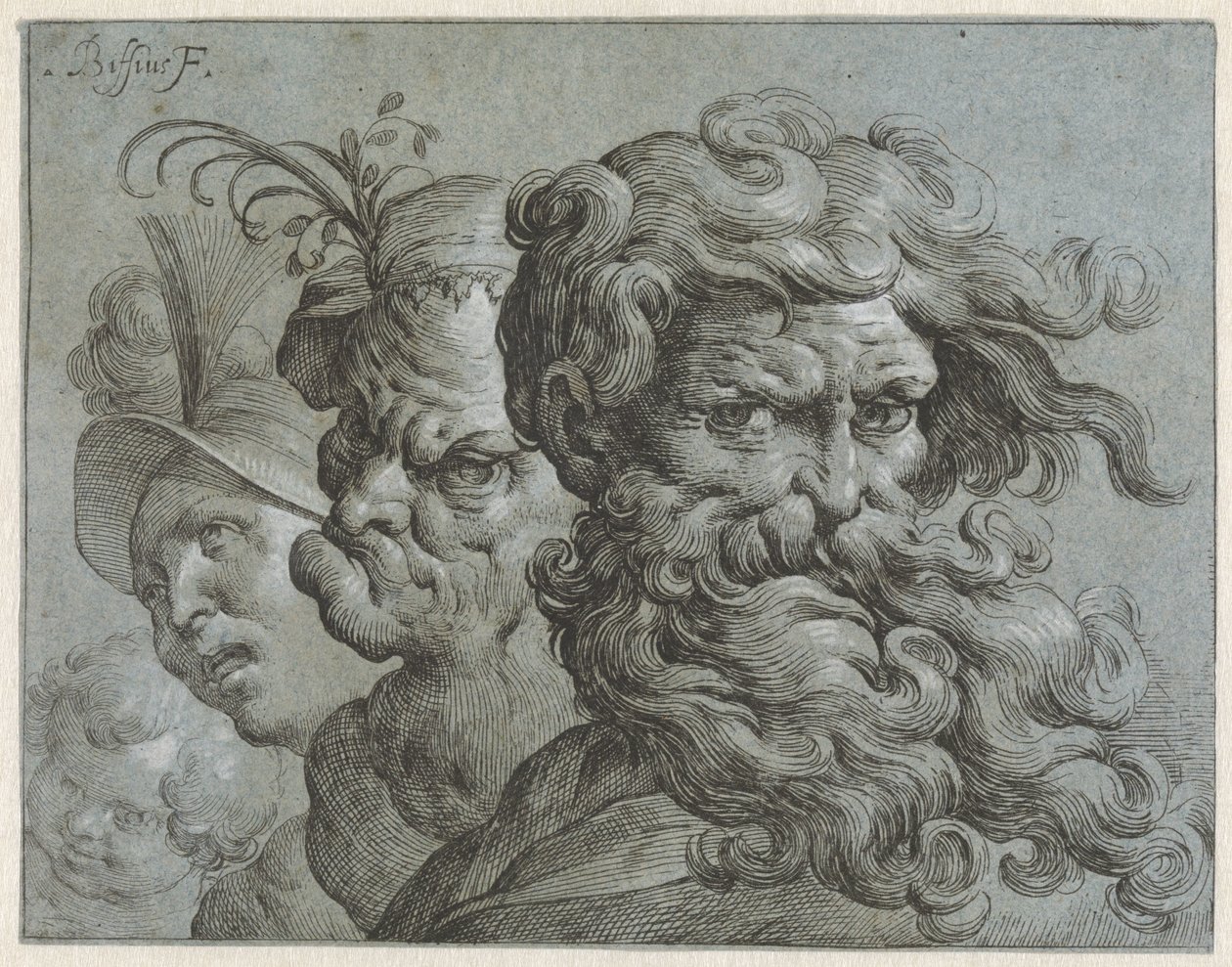 Four Character Heads of Boys and Men of Different Ages by Carlo Biffi