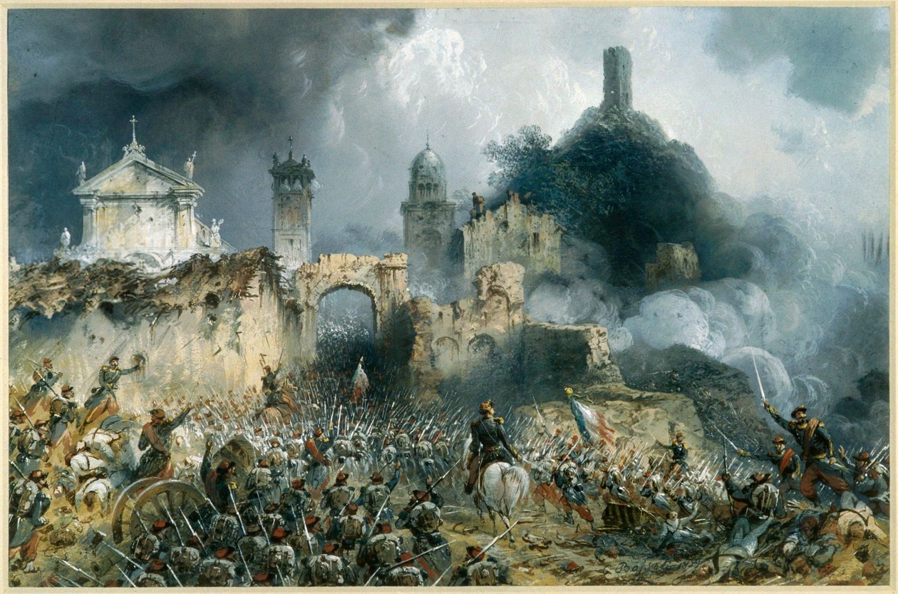 The Battle of Solferino between Austrian and Franco-Piedmontese Troops by Carlo Bossoli