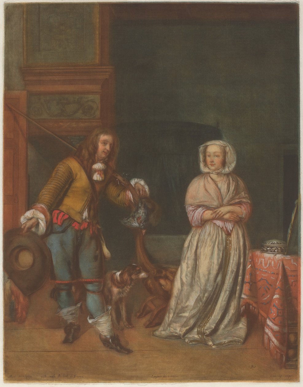 Huntsman Visiting a Lady by Carlo Lasinio after Gabriel Metsu
