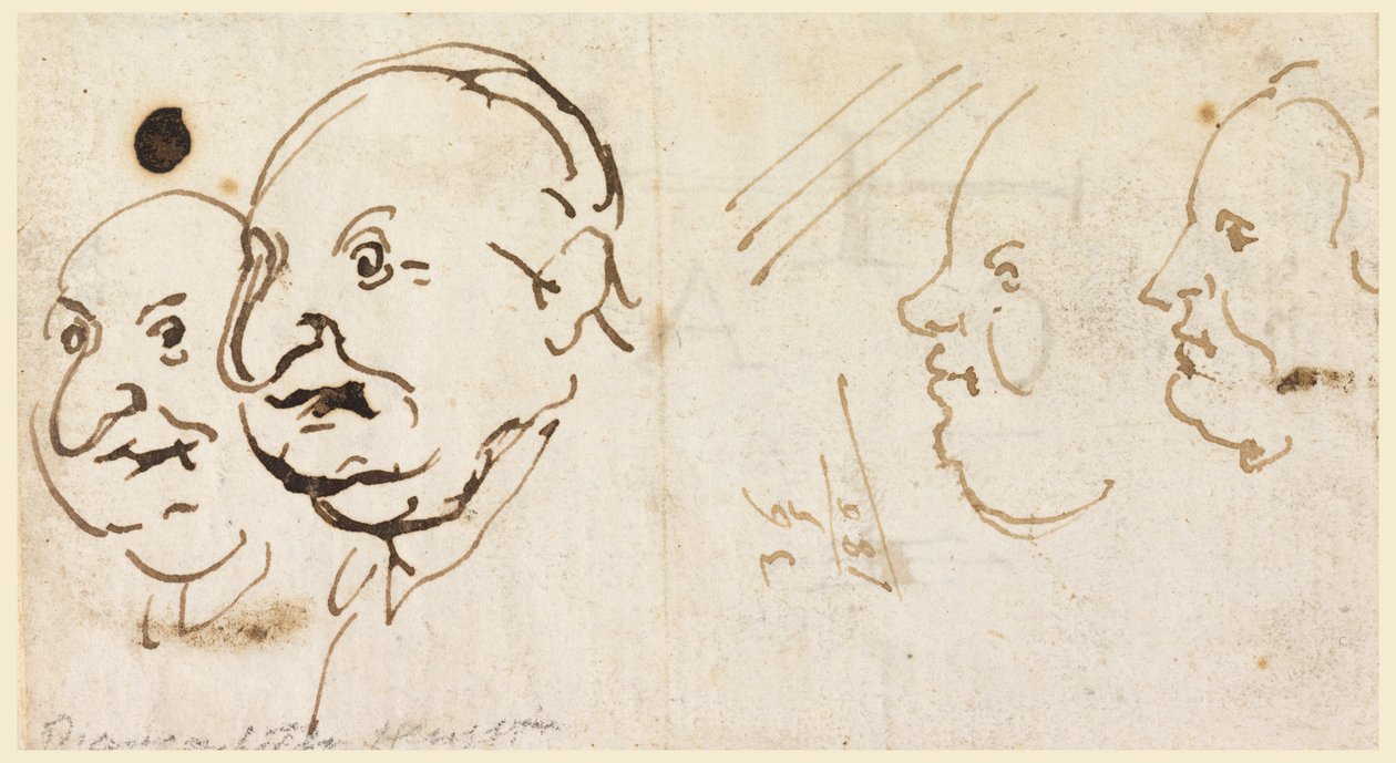 Sketches of Four Heads in Caricature by Carlo Marchionni