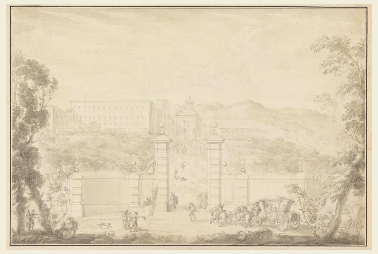 View of a Monastery Receiving Visit from Great People by Carlo Marchionni