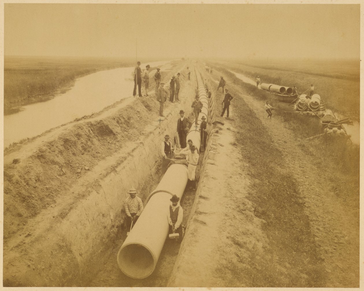 Aqueduct of Venice (new conduit). Embankment construction site by Carlo Naya