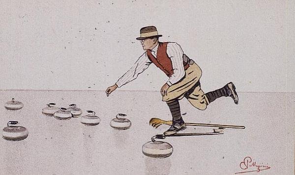 Man Casting a Stone in a Game of Curling by Carlo Pellegrini