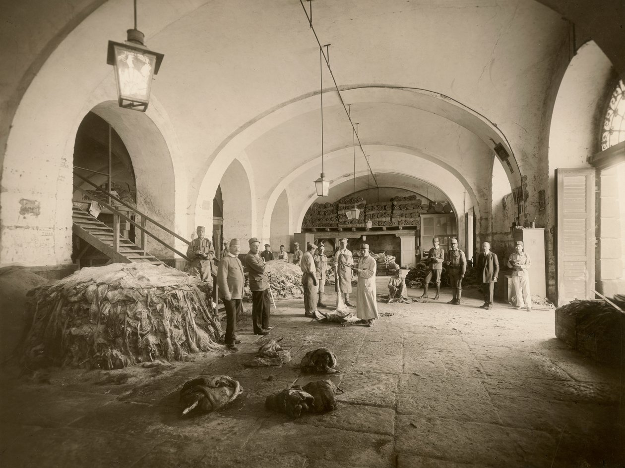Interior of the Military Leather Deposit, during the Great War (b/w photo) by Carlo Wulz