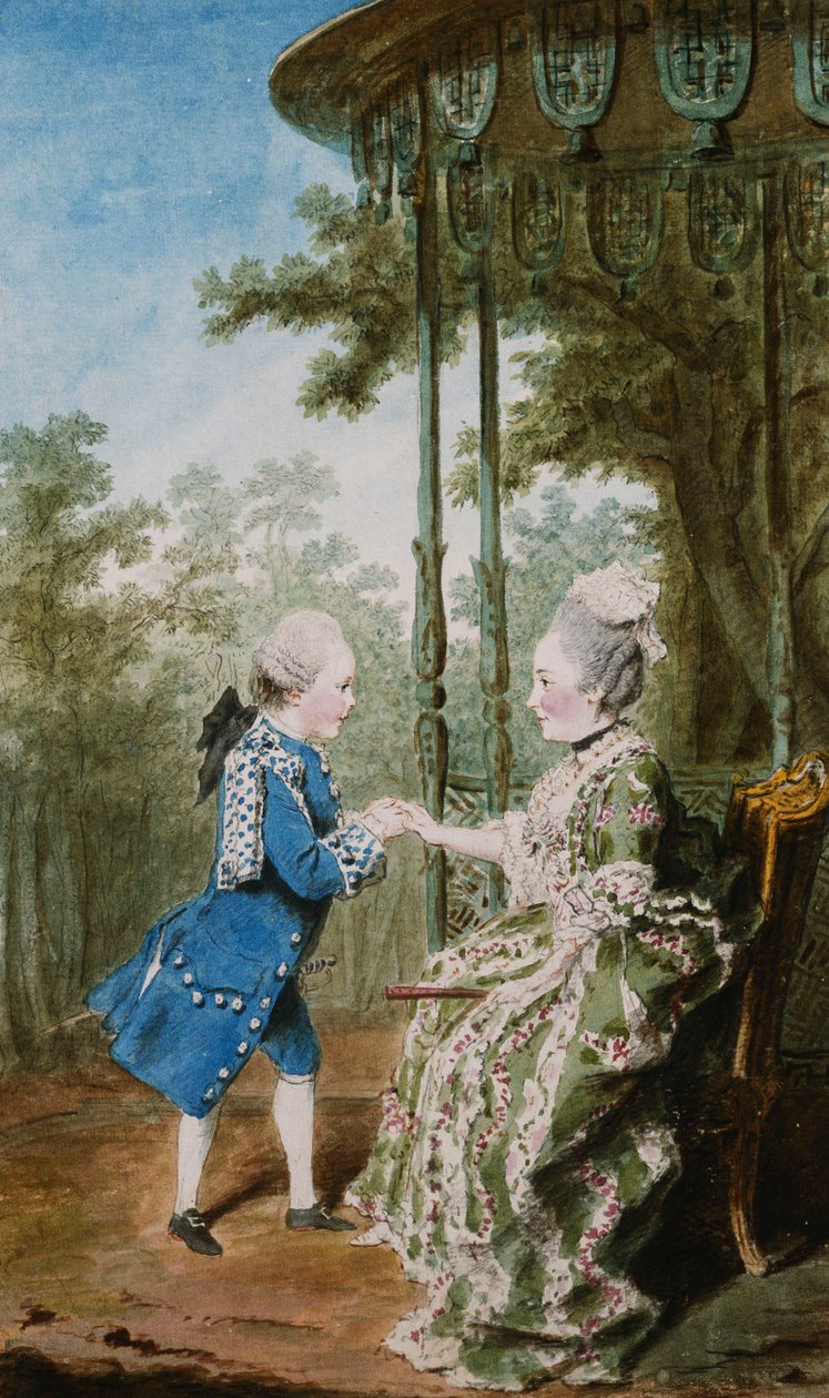 The Princess of Salm Seated with Her Son, the Prince of Salm, by a Chinese Pavilion by Carmontelle