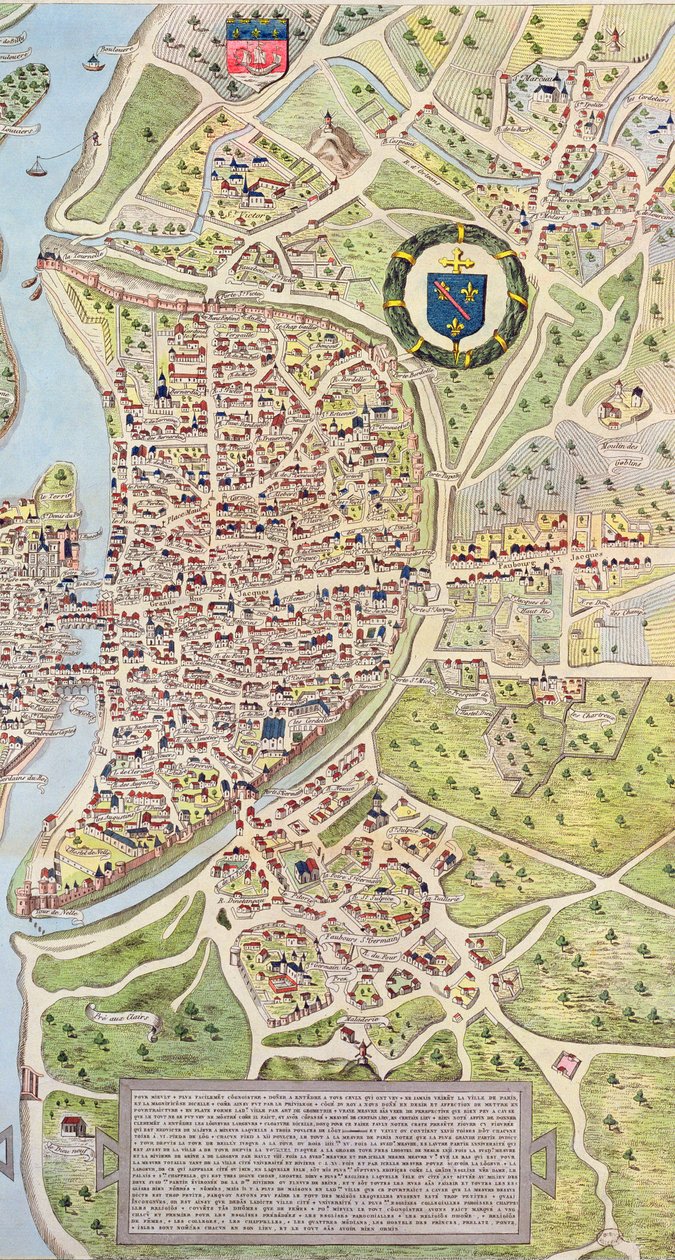 Detail of the Left Bank, from the Map of Paris c. 1540, known as the Plan de la Tapisserie, made as a Tapestry c. 1570 by Caroline Naudet