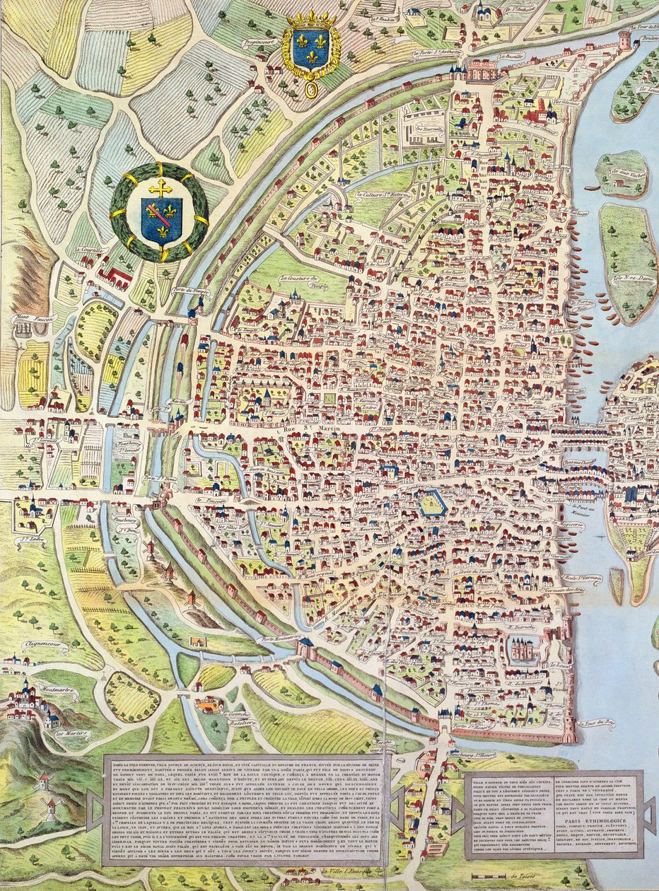 Detail of the Right Bank, from the Map of Paris c. 1540, known as the Plan de la Tapisserie, made as a Tapestry c. 1570 by Caroline Naudet